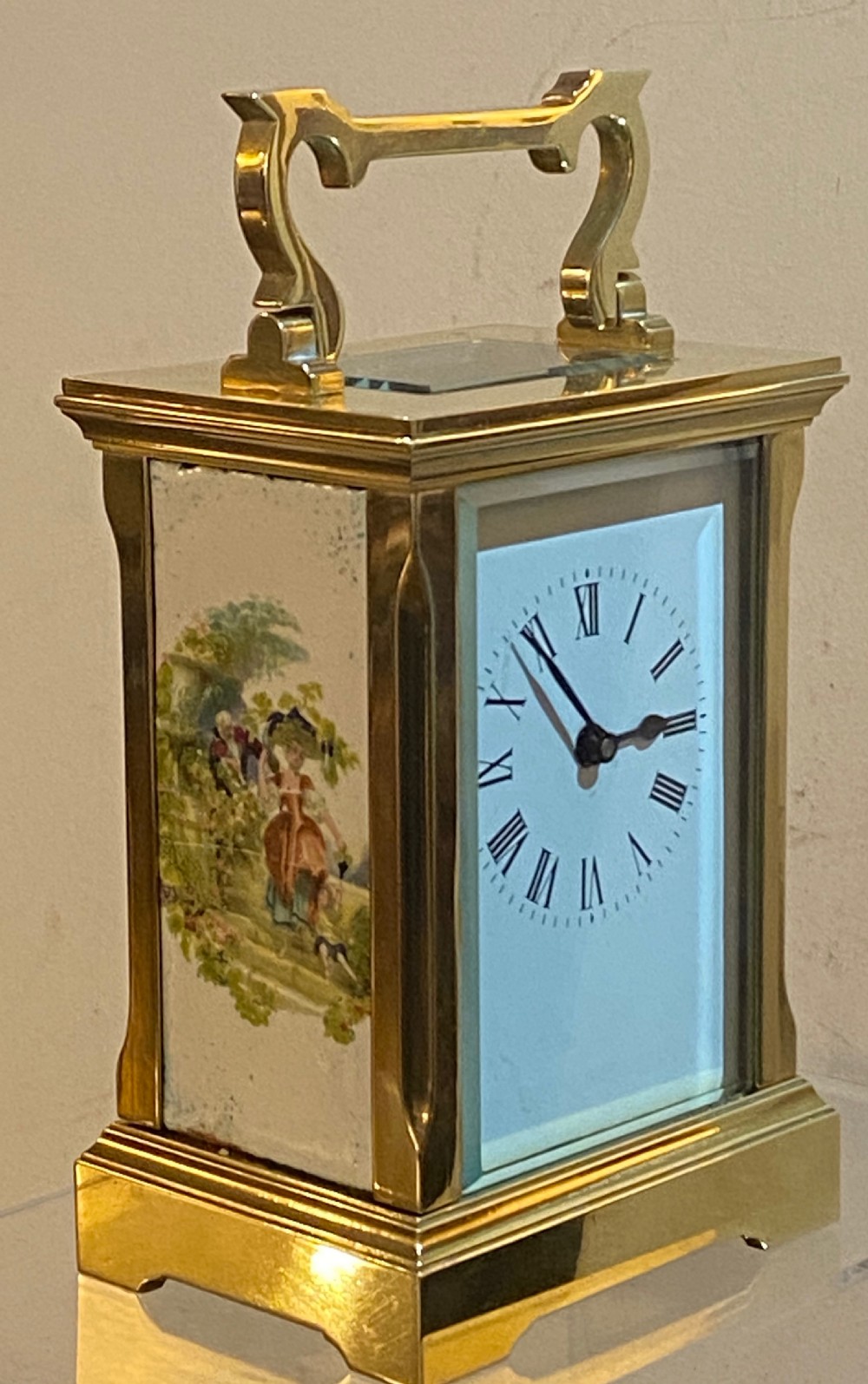 French Brass Carriage Clock with Enamelled Decoration View III