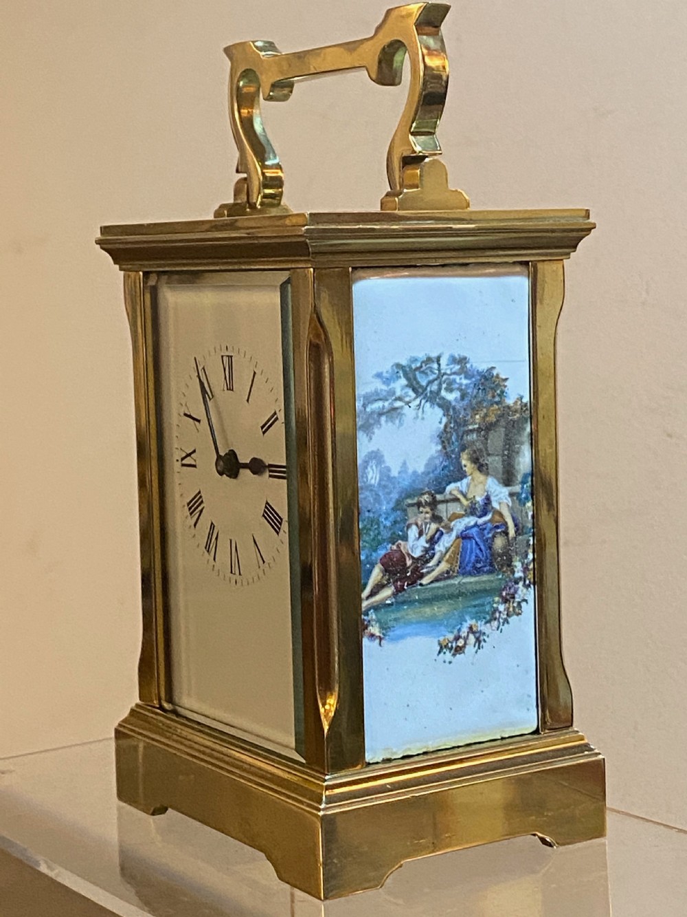 French Brass Carriage Clock with Enamelled Decoration View IV