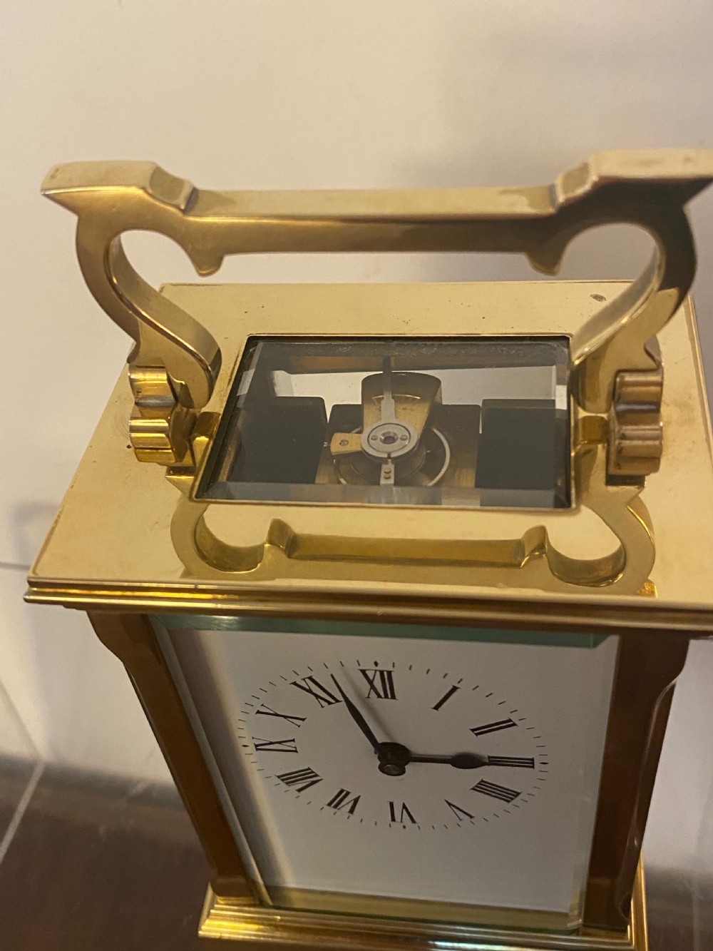French Brass Carriage Clock with Enamelled Decoration View VI