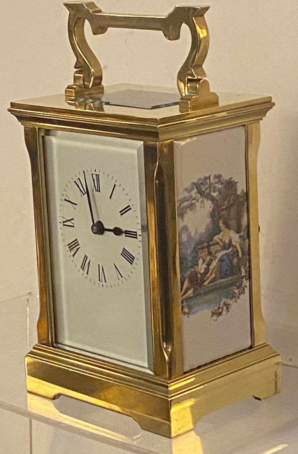 French Brass Carriage Clock with Enamelled Decoration View IX