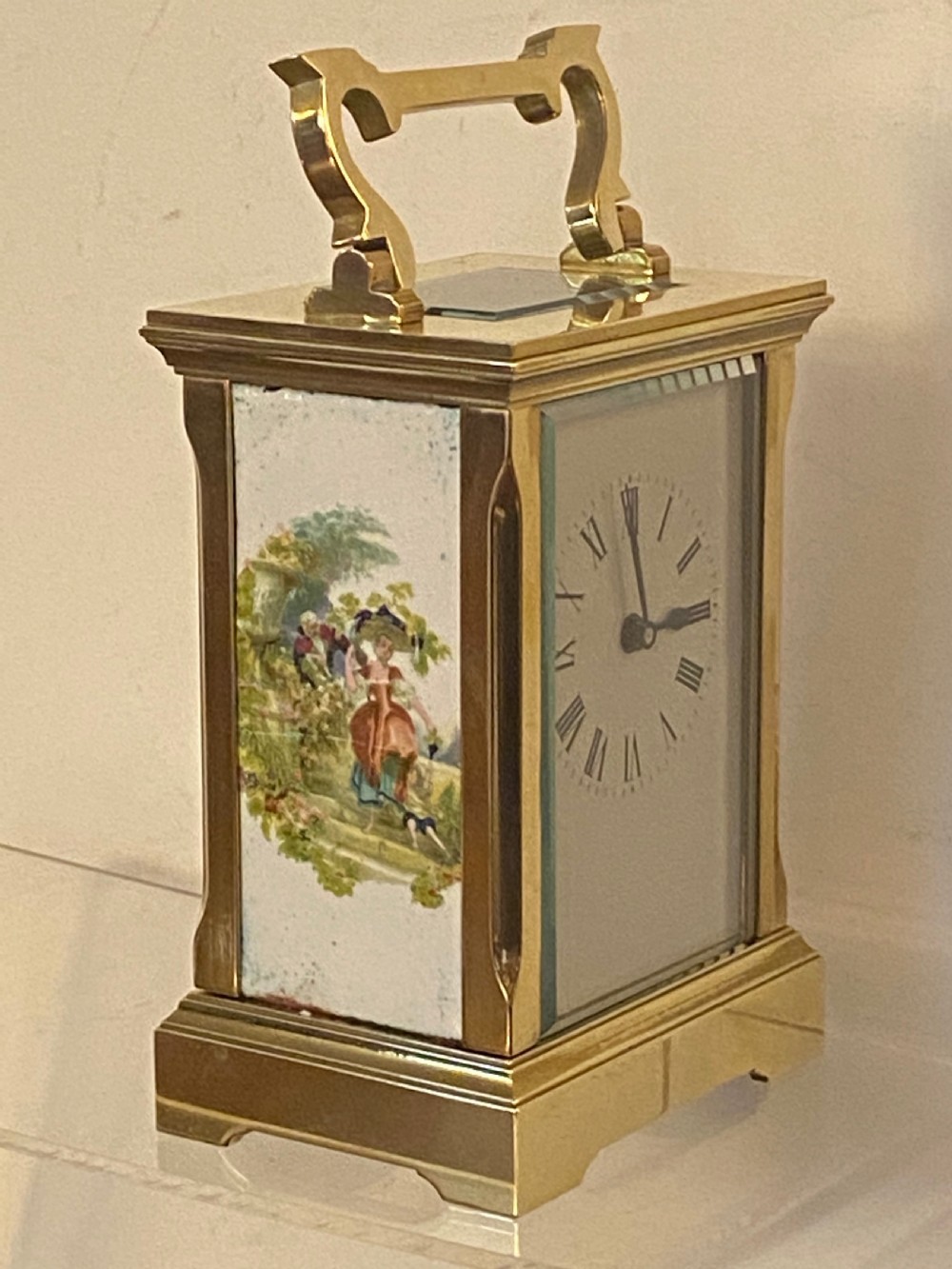 French Brass Carriage Clock with Enamelled Decoration View X