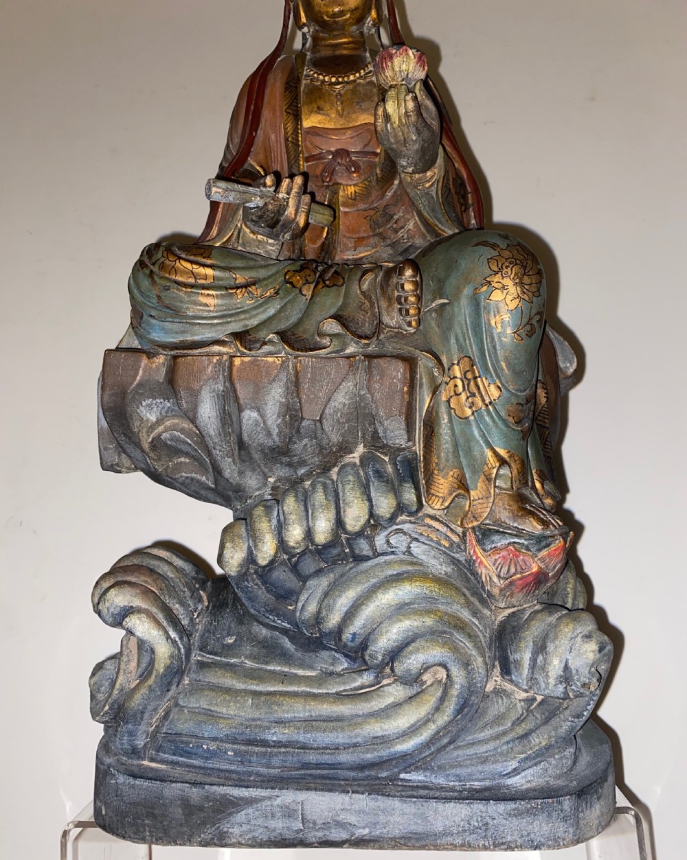 Antique Chinese Carved Wooden Figure of a Deity View VII