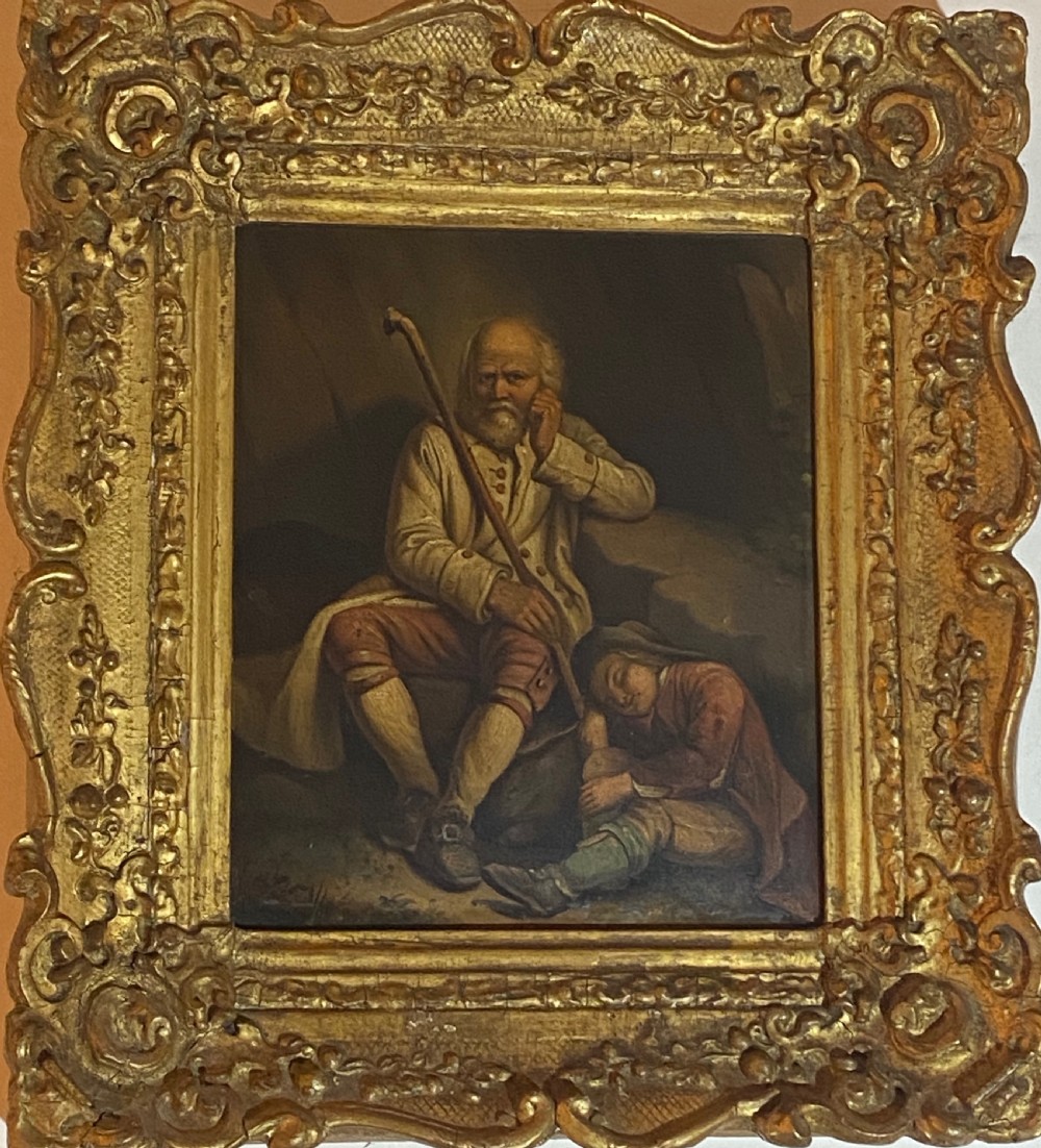 19th Century Oil of Resting Travellers