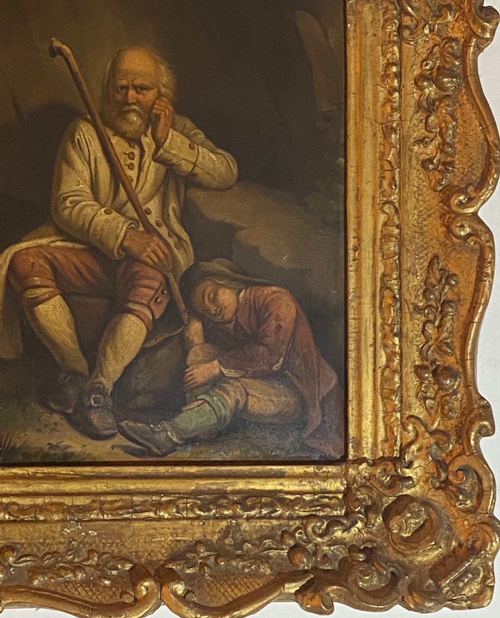19th Century Oil of Resting Travellers View II