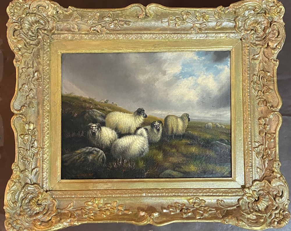 19th Century Oil on Canvas of Grazing Sheep.