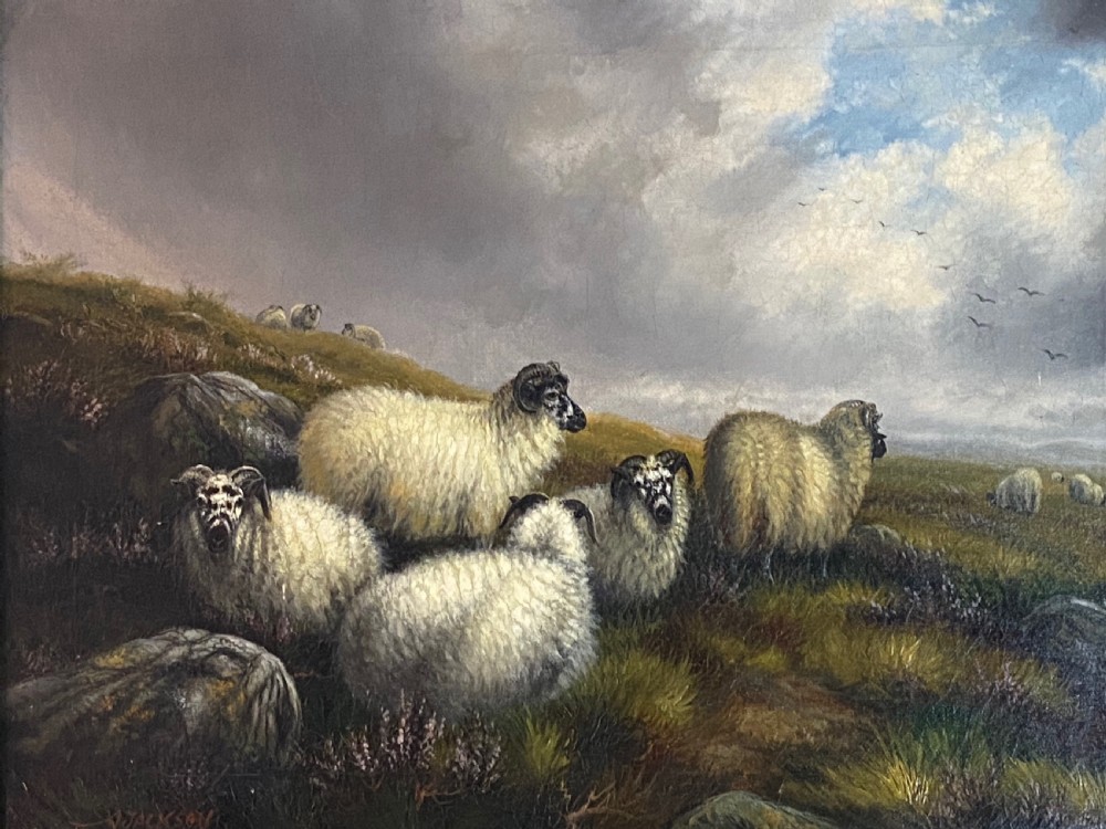 19th Century Oil on Canvas of Grazing Sheep. View III
