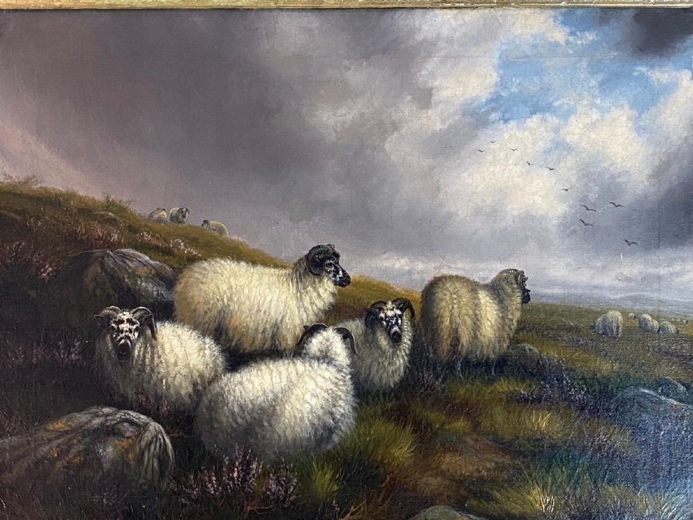 19th Century Oil on Canvas of Grazing Sheep. View IV