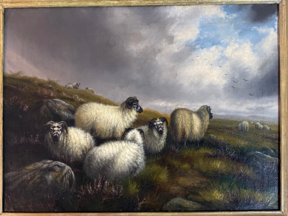 19th Century Oil on Canvas of Grazing Sheep. View V