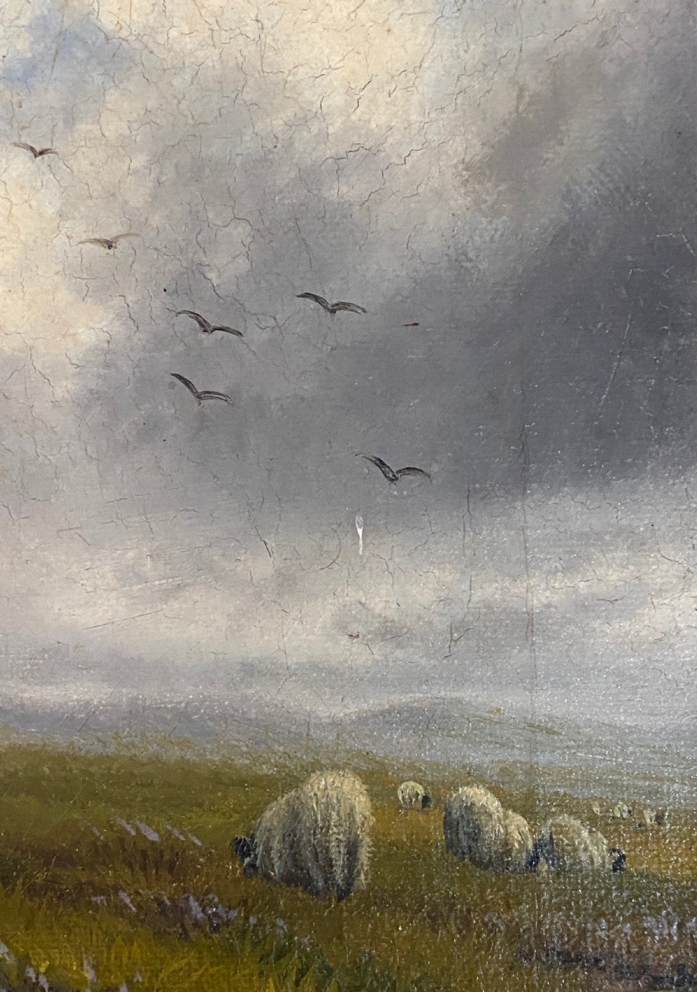 19th Century Oil on Canvas of Grazing Sheep. View VI