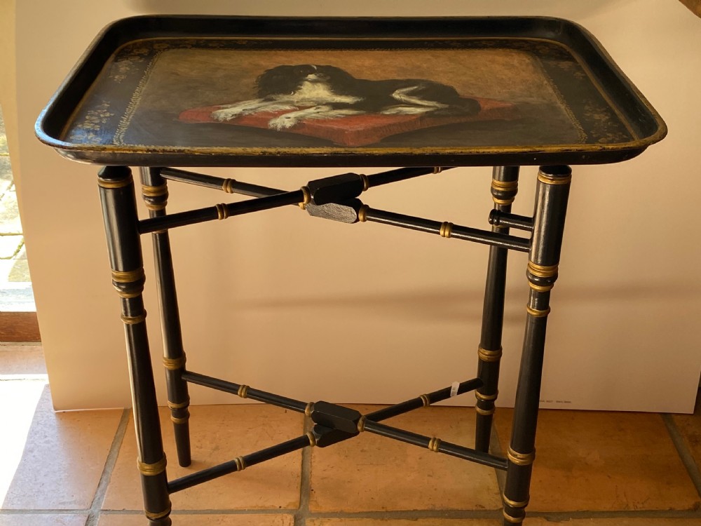Antique Toleware Hand Painted Tray on Stand View III