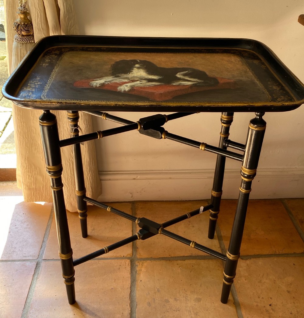 Antique Toleware Hand Painted Tray on Stand