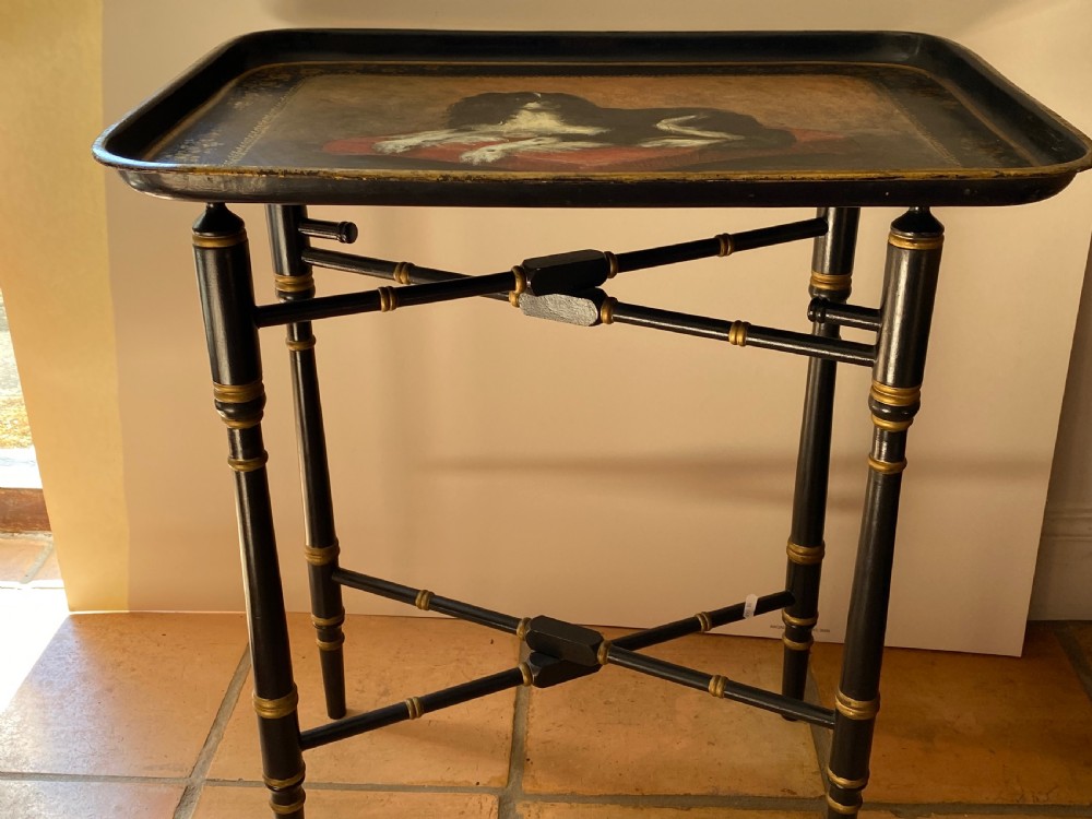 Antique Toleware Hand Painted Tray on Stand View VI
