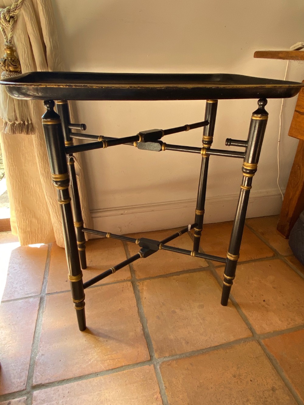 Antique Toleware Hand Painted Tray on Stand View VIII