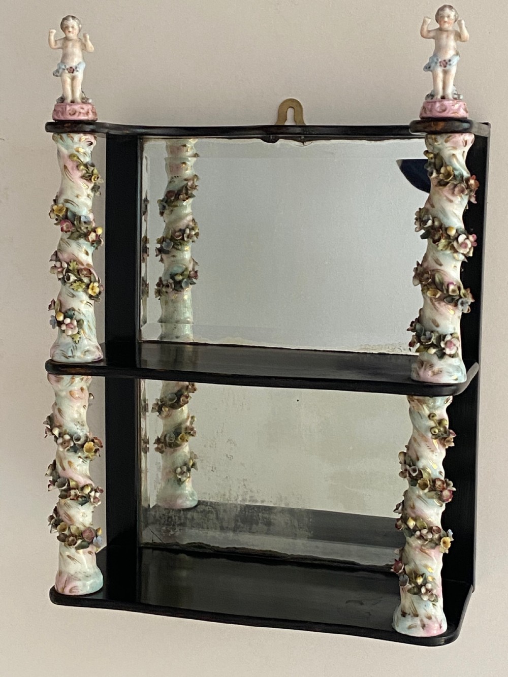 Antique Hanging Shelf with Porcelain Turned Columns