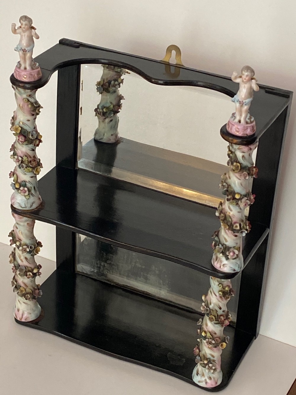 Antique Hanging Shelf with Porcelain Turned Columns View III