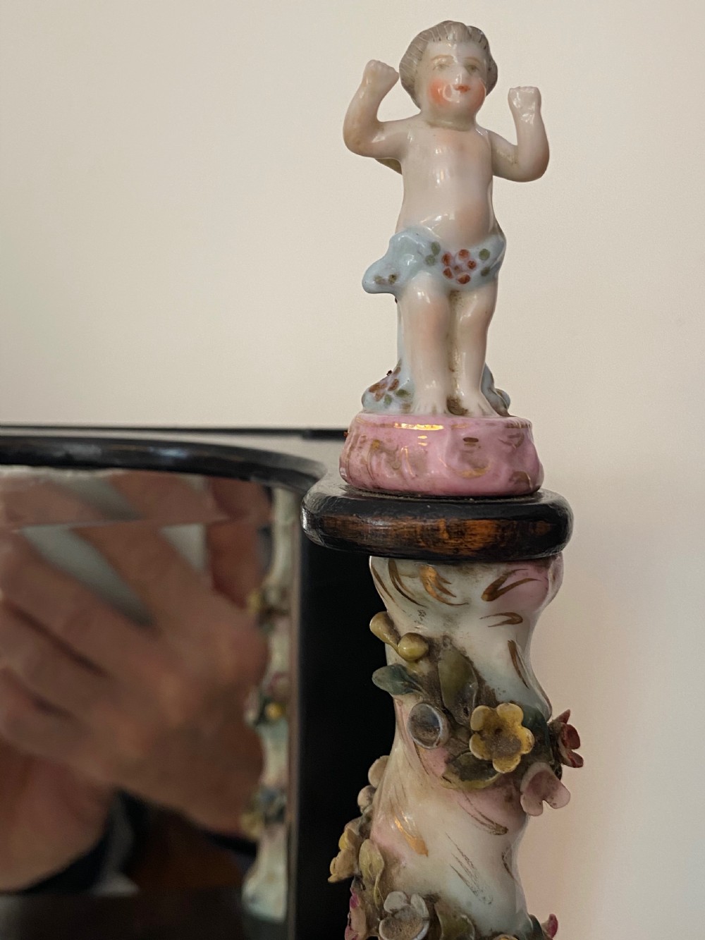 Antique Hanging Shelf with Porcelain Turned Columns View VI