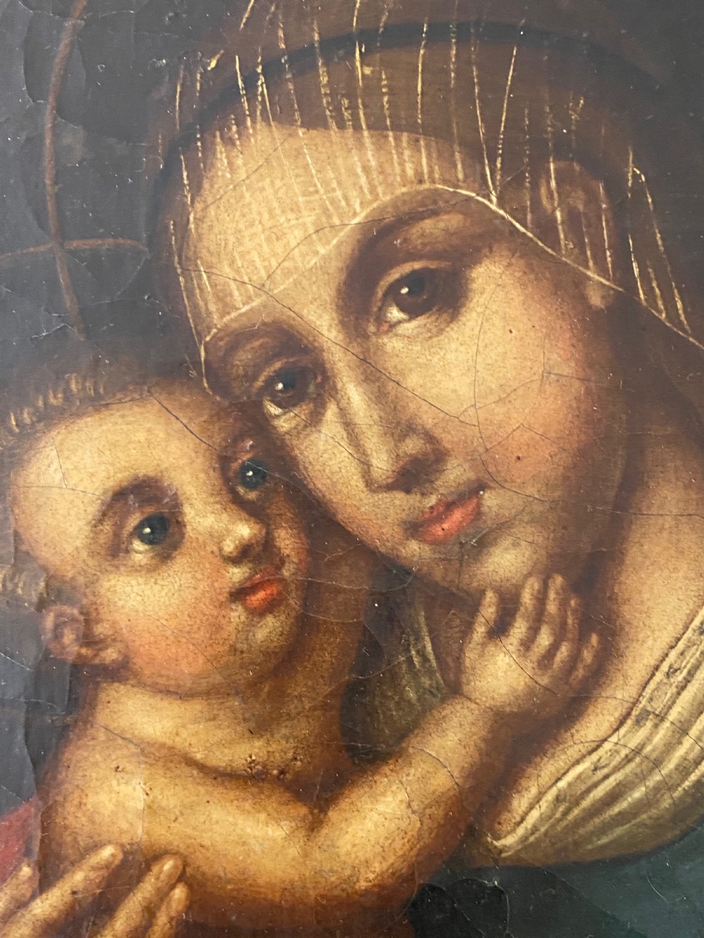 19th Century Madonna and Child ,Oil on Canvas View III