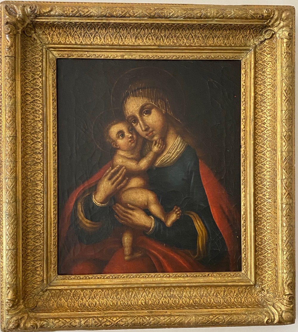 19th Century Madonna and Child ,Oil on Canvas
