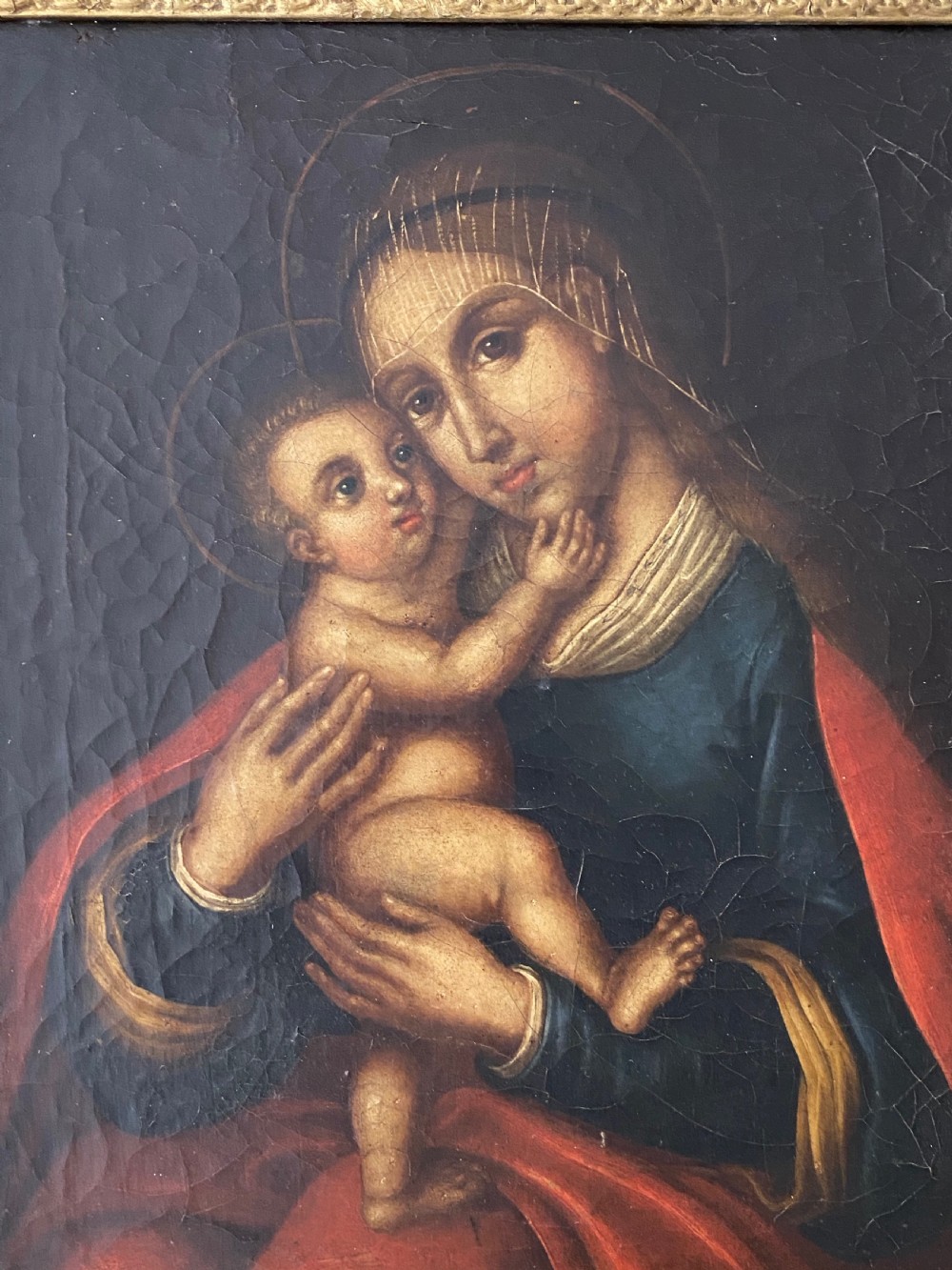19th Century Madonna and Child ,Oil on Canvas View V