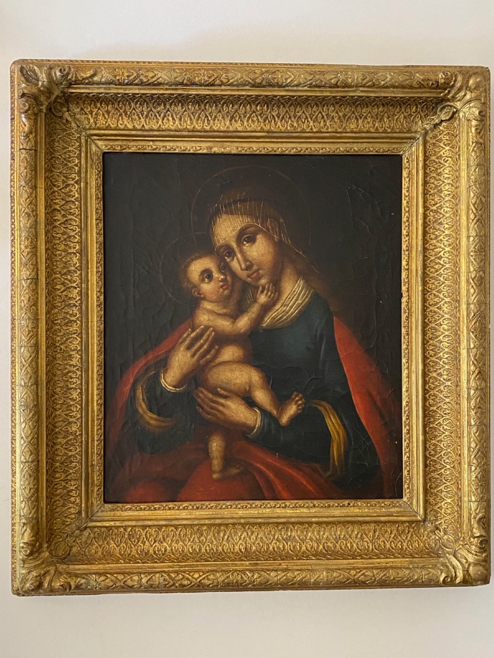 19th Century Madonna and Child ,Oil on Canvas View VI