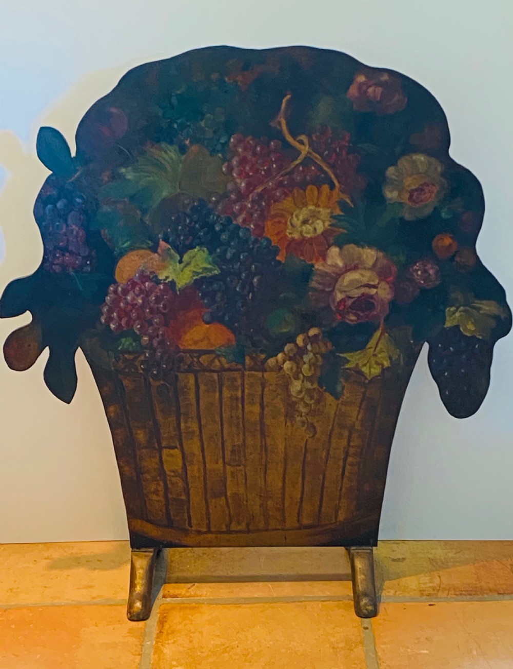 Victorian  Screen Painted with Still Life Floral Scene in Oils.