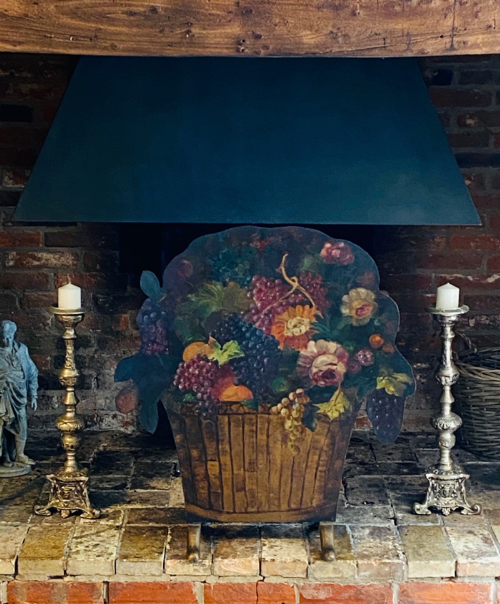 Victorian  Screen Painted with Still Life Floral Scene in Oils. View II