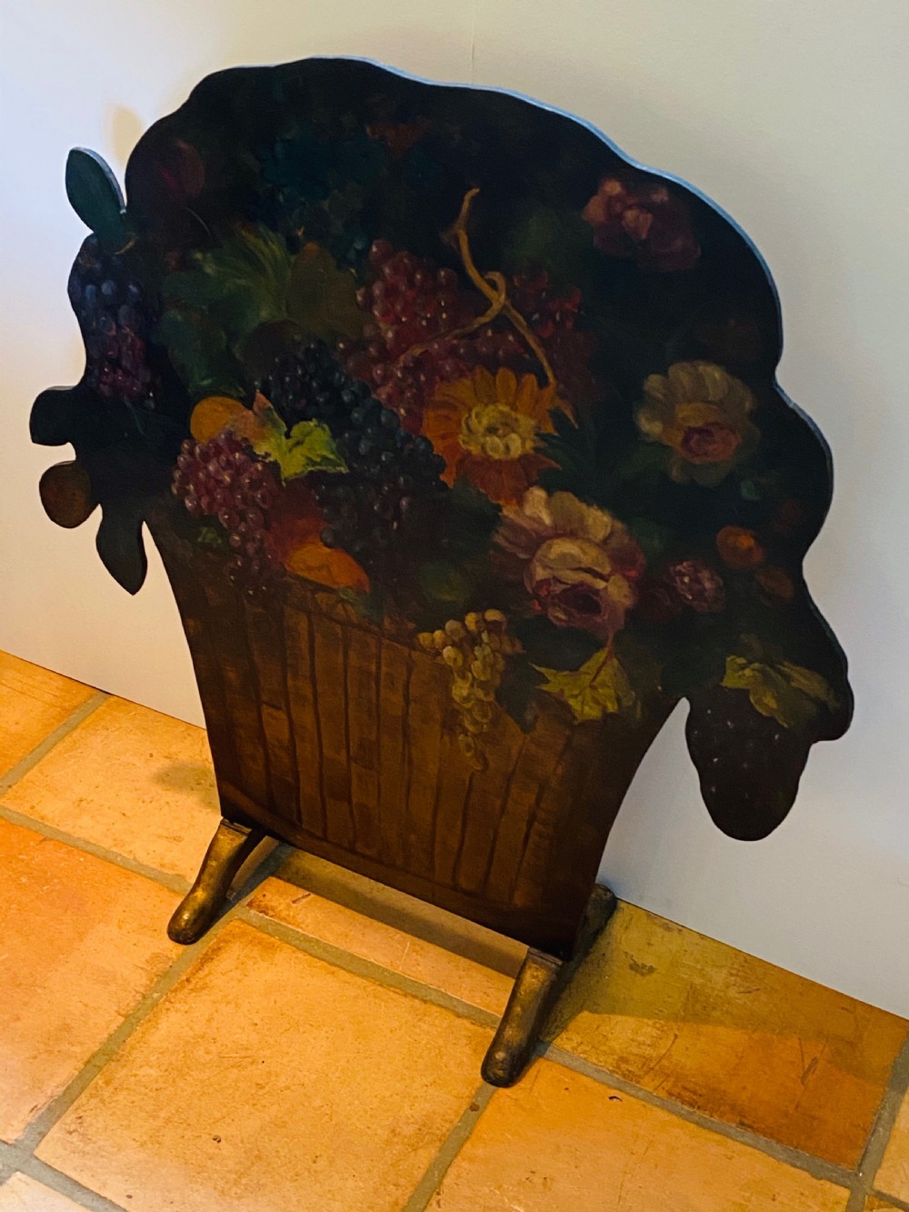 Victorian  Screen Painted with Still Life Floral Scene in Oils. View III