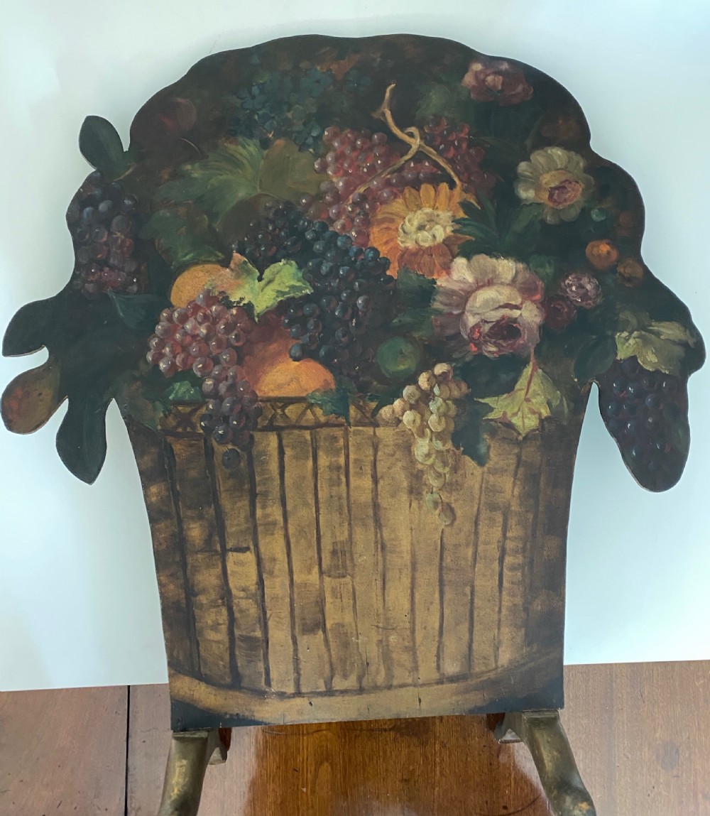 Victorian  Screen Painted with Still Life Floral Scene in Oils. View IV