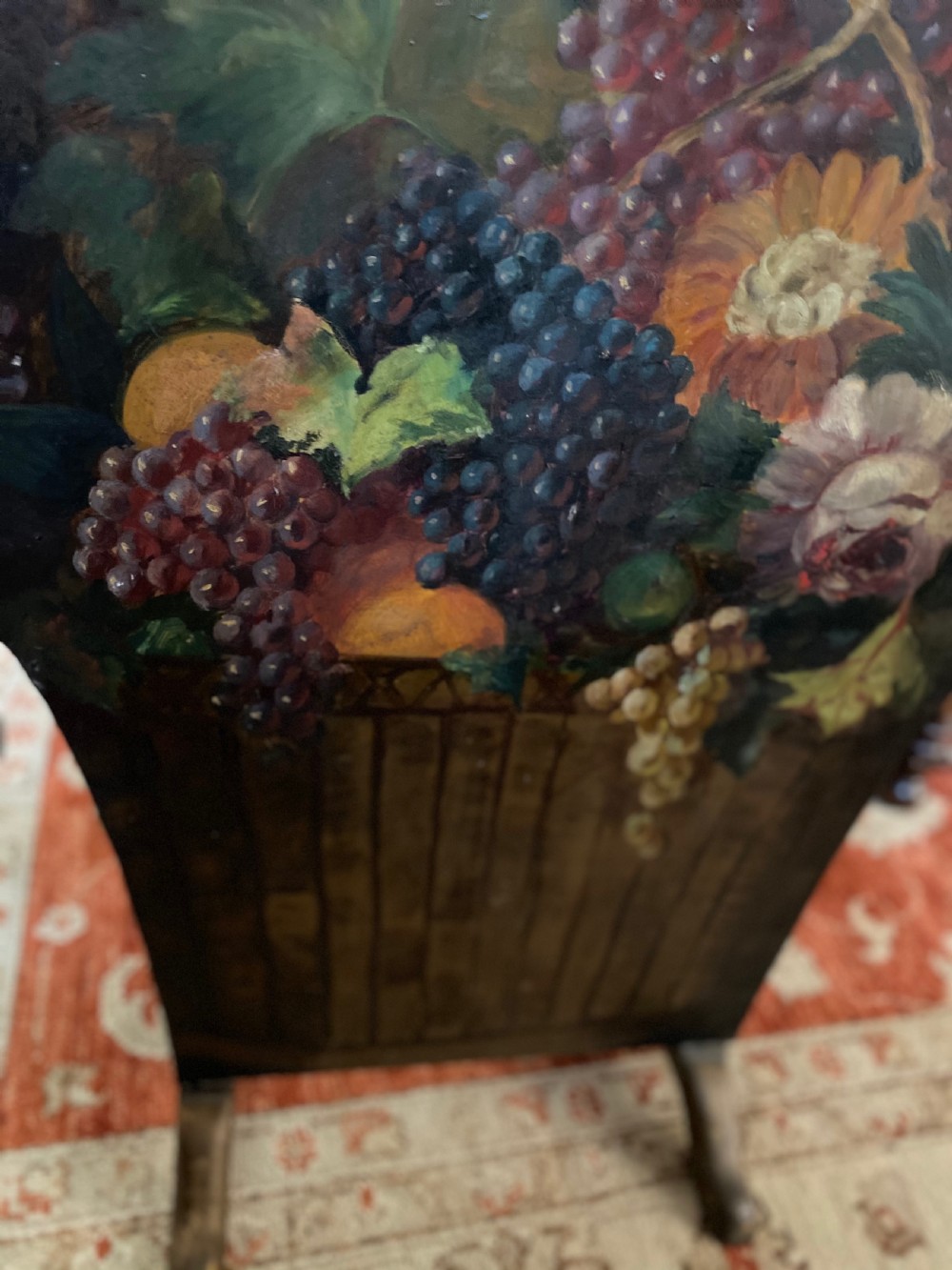 Victorian  Screen Painted with Still Life Floral Scene in Oils. View V