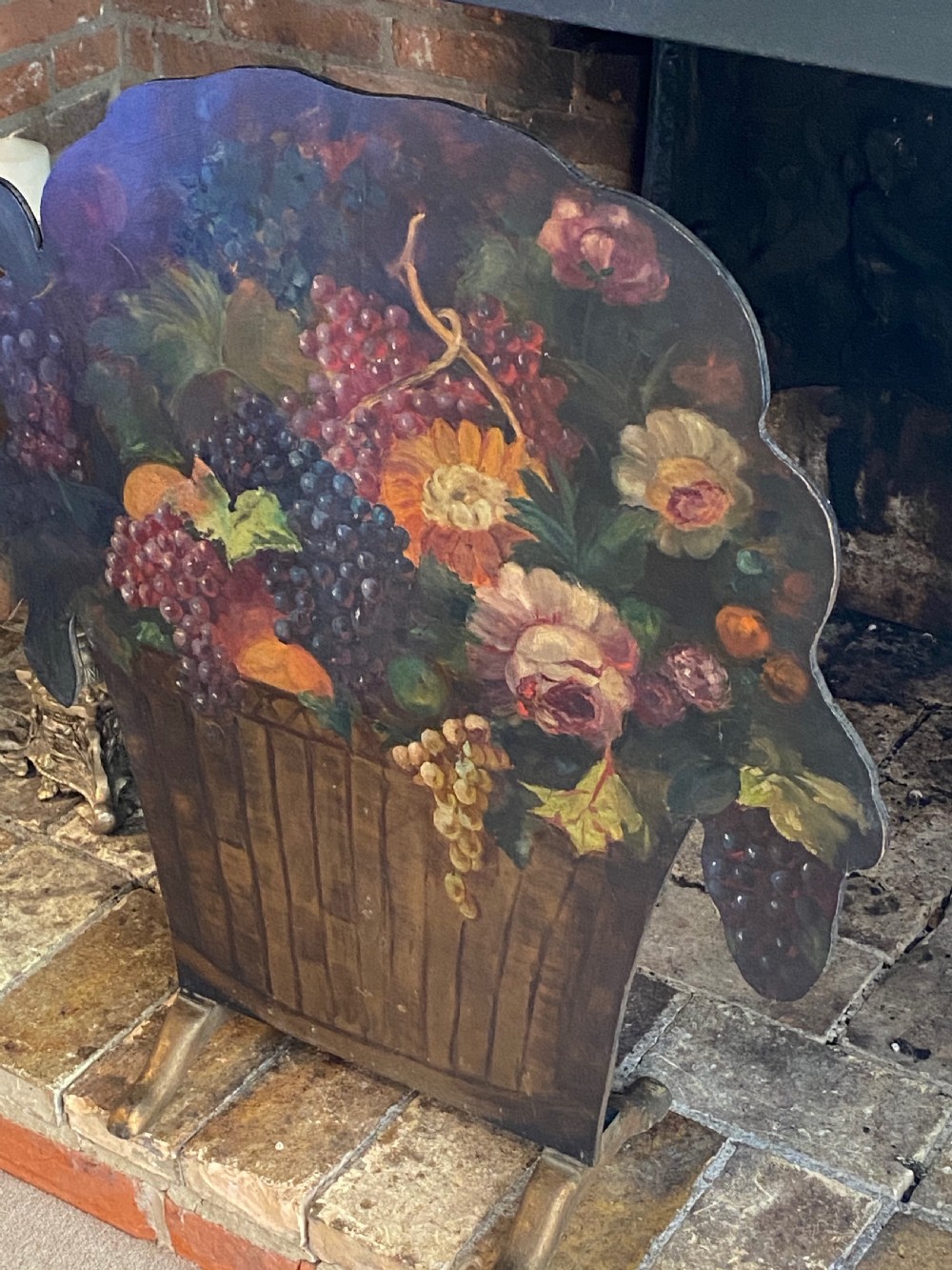 Victorian  Screen Painted with Still Life Floral Scene in Oils. View VI