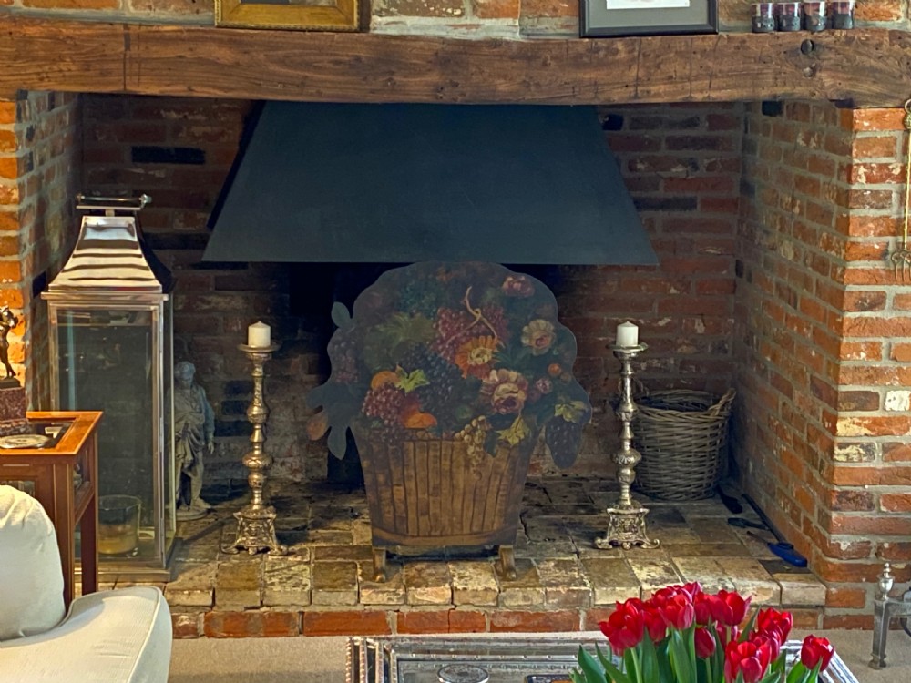Victorian  Screen Painted with Still Life Floral Scene in Oils. View VIII