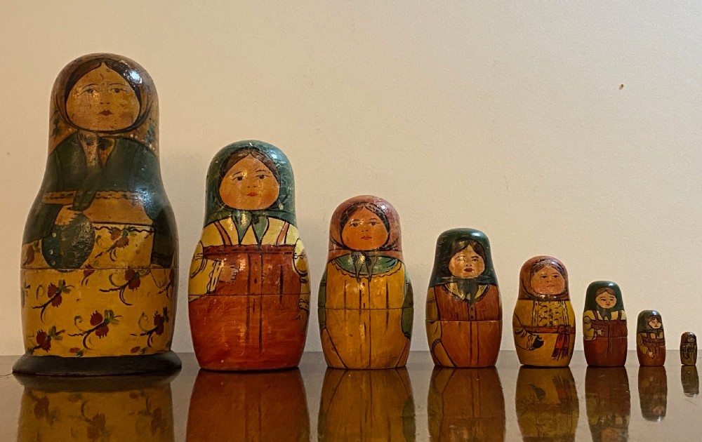 Antique set of Russian Wooden Babushka Dolls