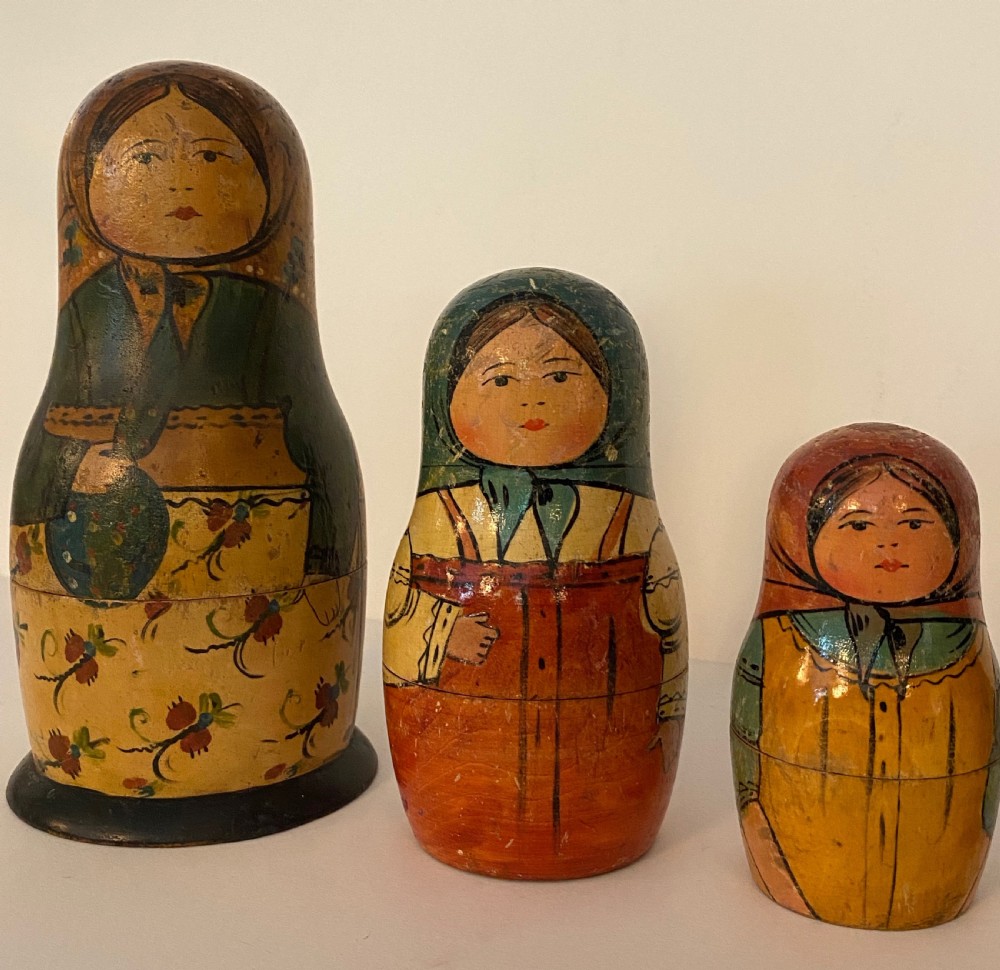 Antique set of Russian Wooden Babushka Dolls View III