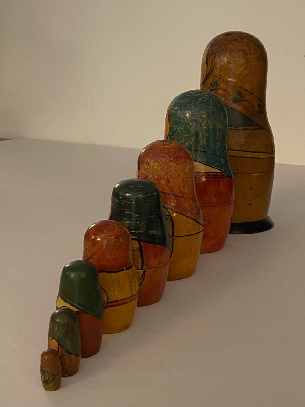 Antique set of Russian Wooden Babushka Dolls View V