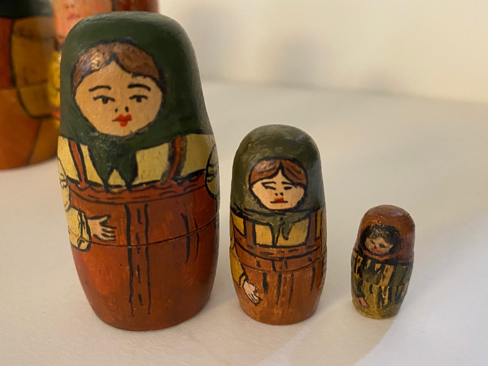 Antique set of Russian Wooden Babushka Dolls View VII