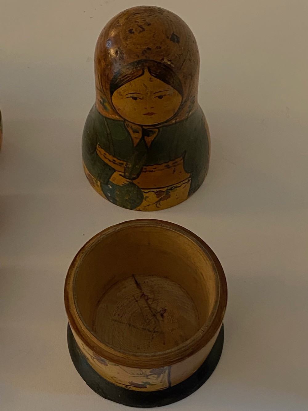 Antique set of Russian Wooden Babushka Dolls View X