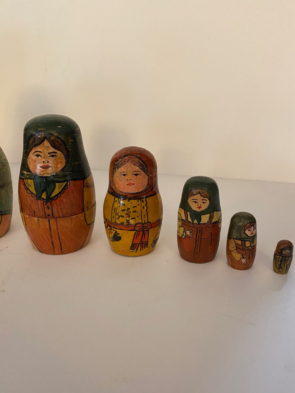 Antique set of Russian Wooden Babushka Dolls View XIII
