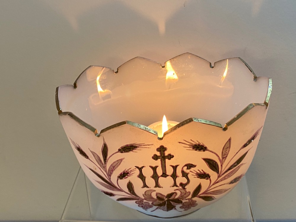 Continental Vaseline Glass Devotional Candle Vase View IX