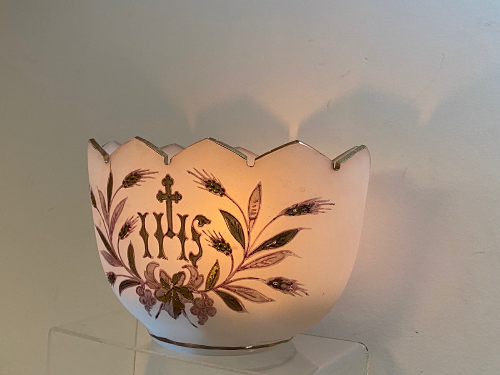 Continental Vaseline Glass Devotional Candle Vase View XI