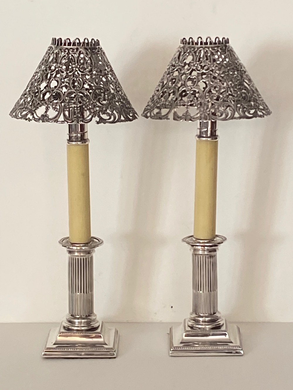 Pair of Ejector Candlesticks with Silver Shades