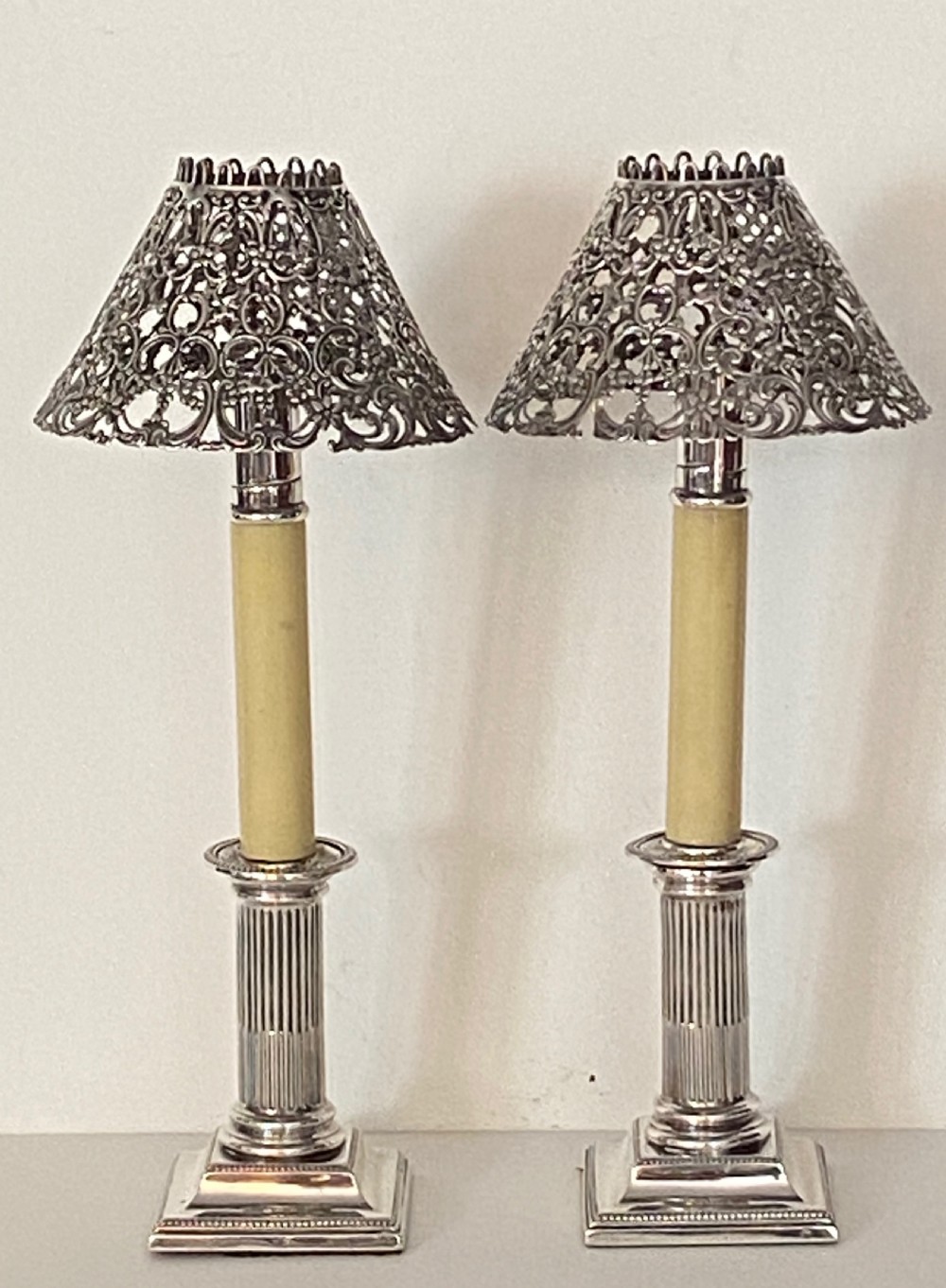 Pair of Ejector Candlesticks with Silver Shades View II