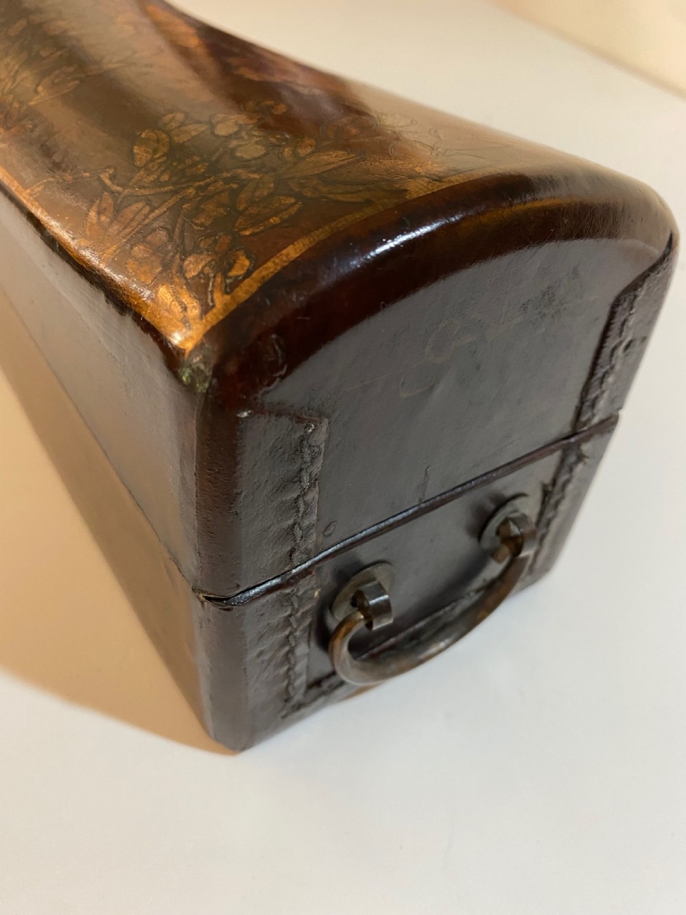 Meiji Period Japanese Leather Pillow Box View V