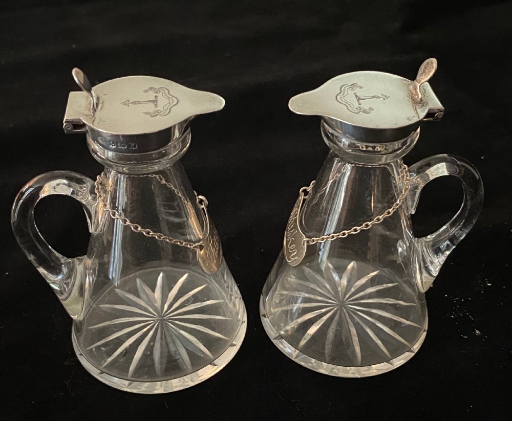 Pair of Whisky Noggins with Silver Collars and Lids