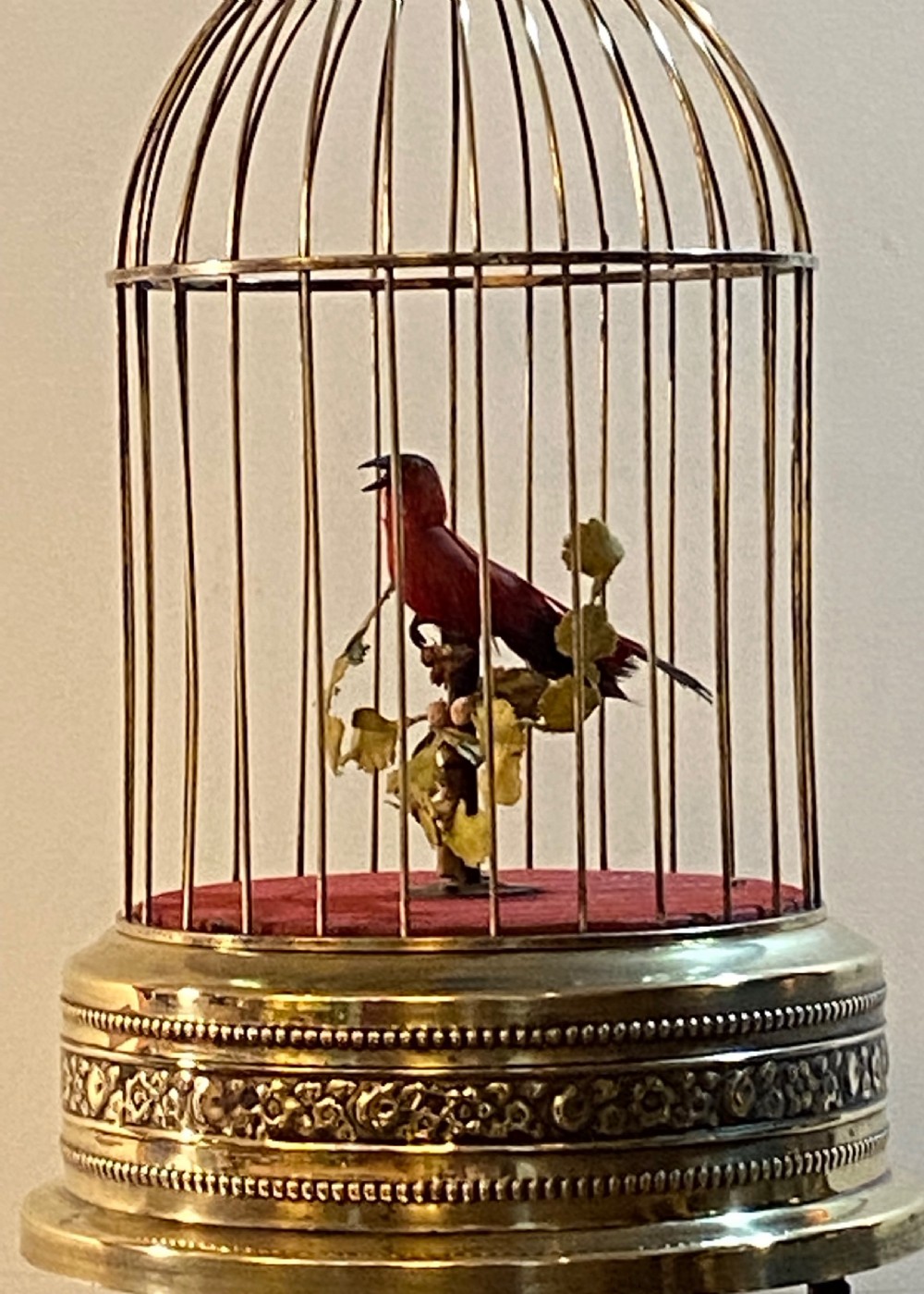 French Singing Bird Automaton in a Brass Cage View III