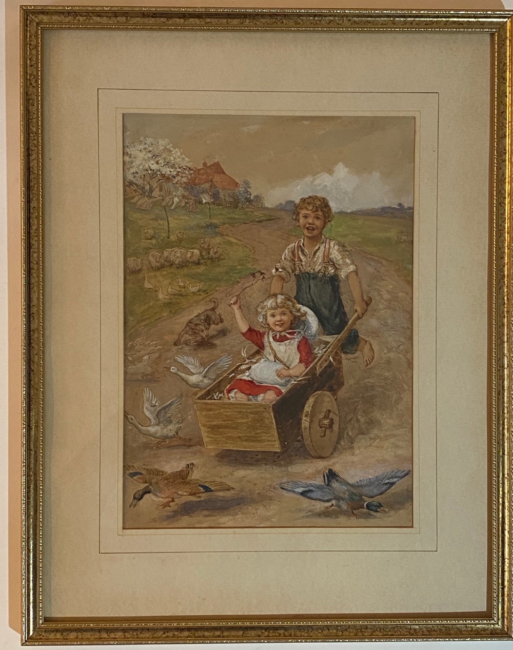 19th Century Watercolour of Children Playing View II