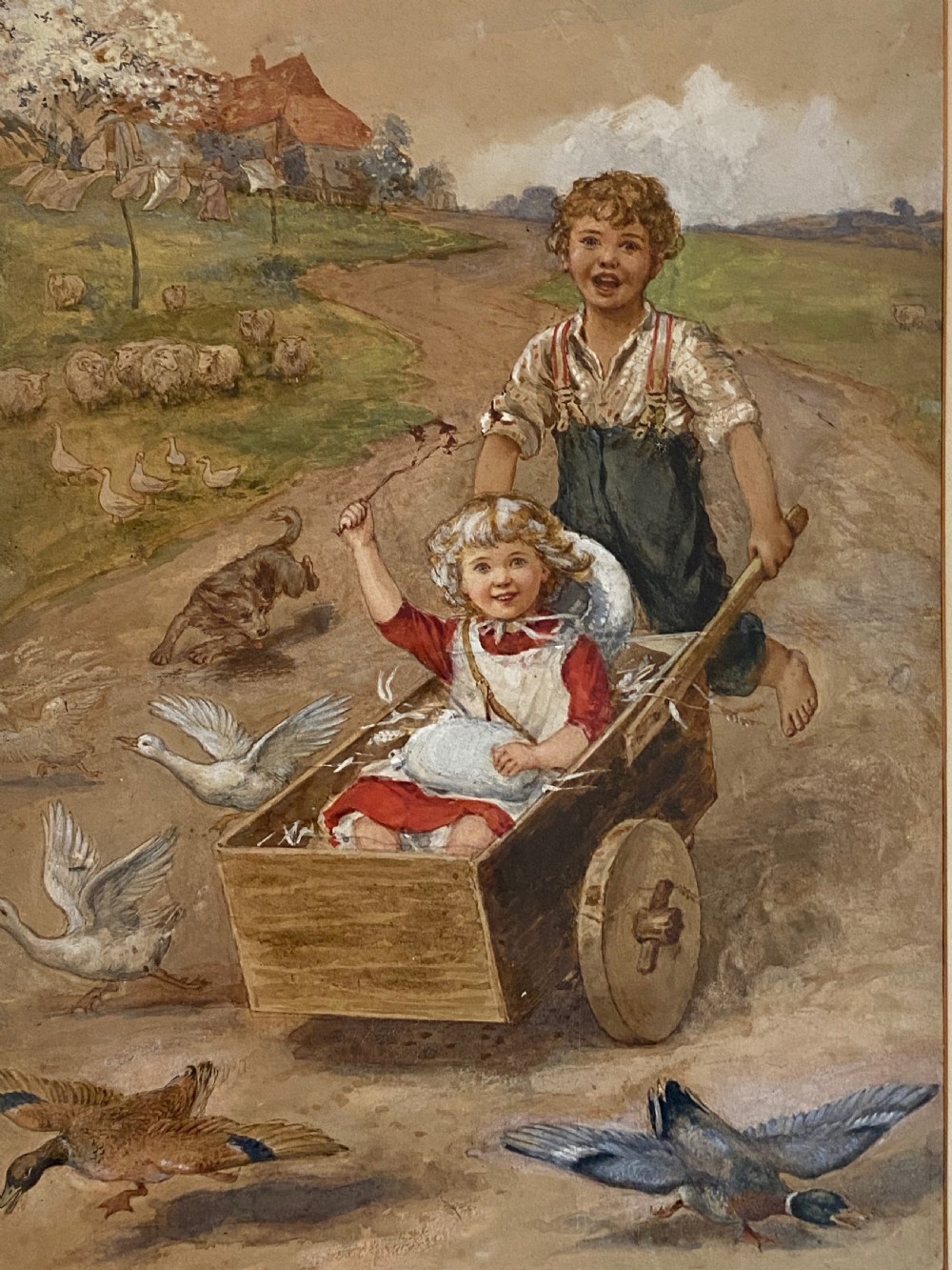 19th Century Watercolour of Children Playing