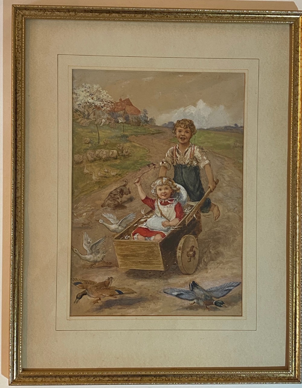 19th Century Watercolour of Children Playing View V