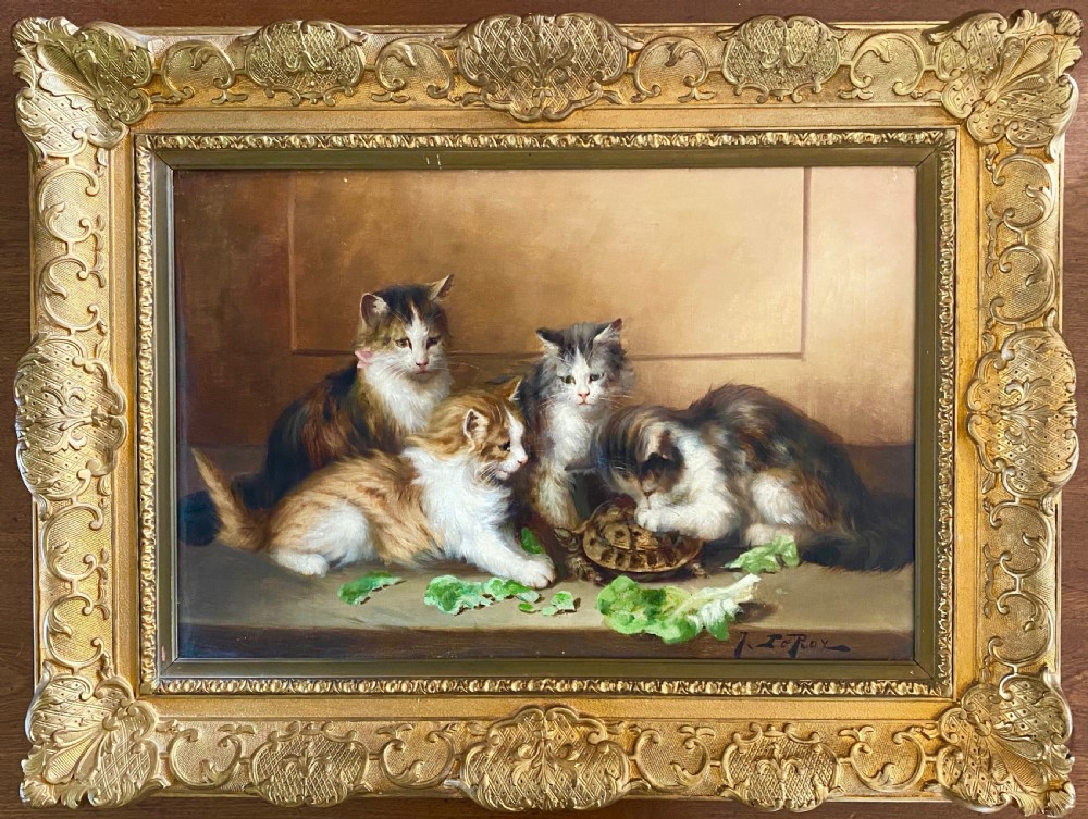 Oil on Canvas depicting a group of Kittens 
