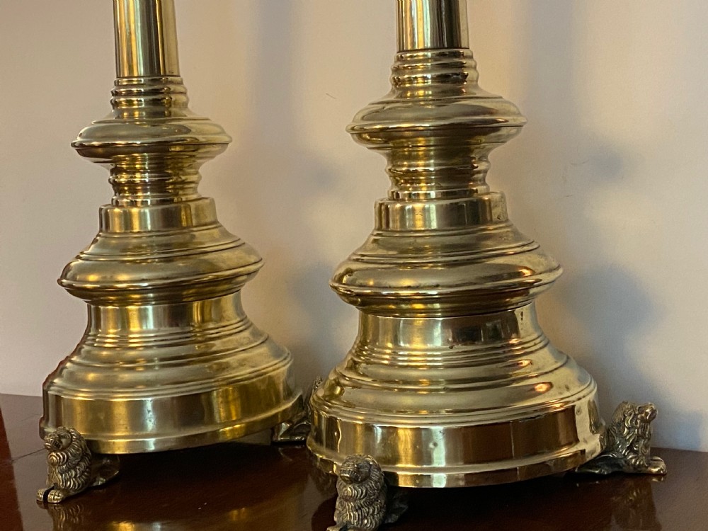Pair of Brass Church Candlesticks View II