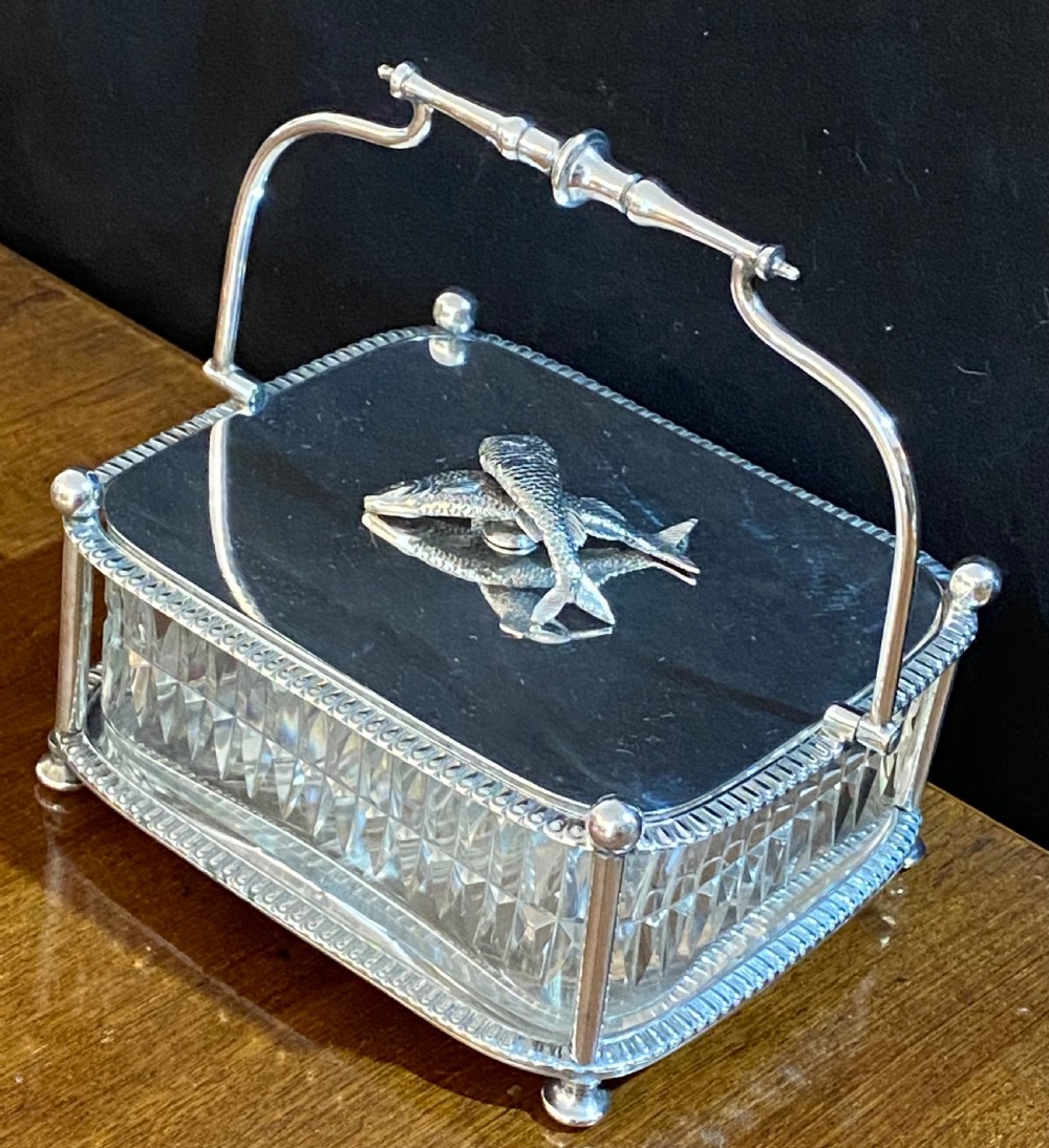 Silver Plated and Cut Glass Sardine Dish